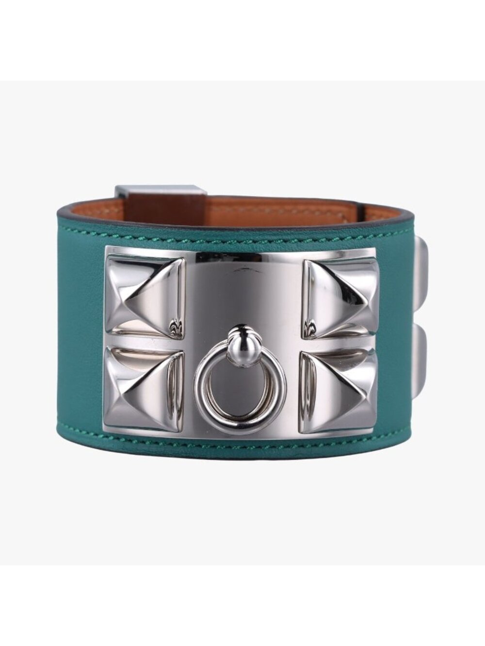 Hermes Collier de Chien Green Silver Leather S Q 48